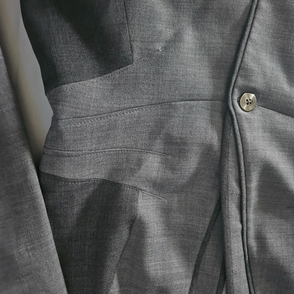 White House Black Market Women's Gray Wool Blend Contrast Panel Suit Jacket Sz 8 - Picture 13 of 14